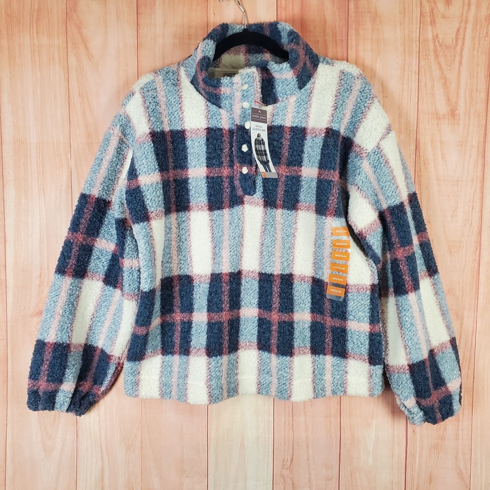Berkley‎ Jensen Womens Snap Pullover Sweater Sz Medium Pile Plaid